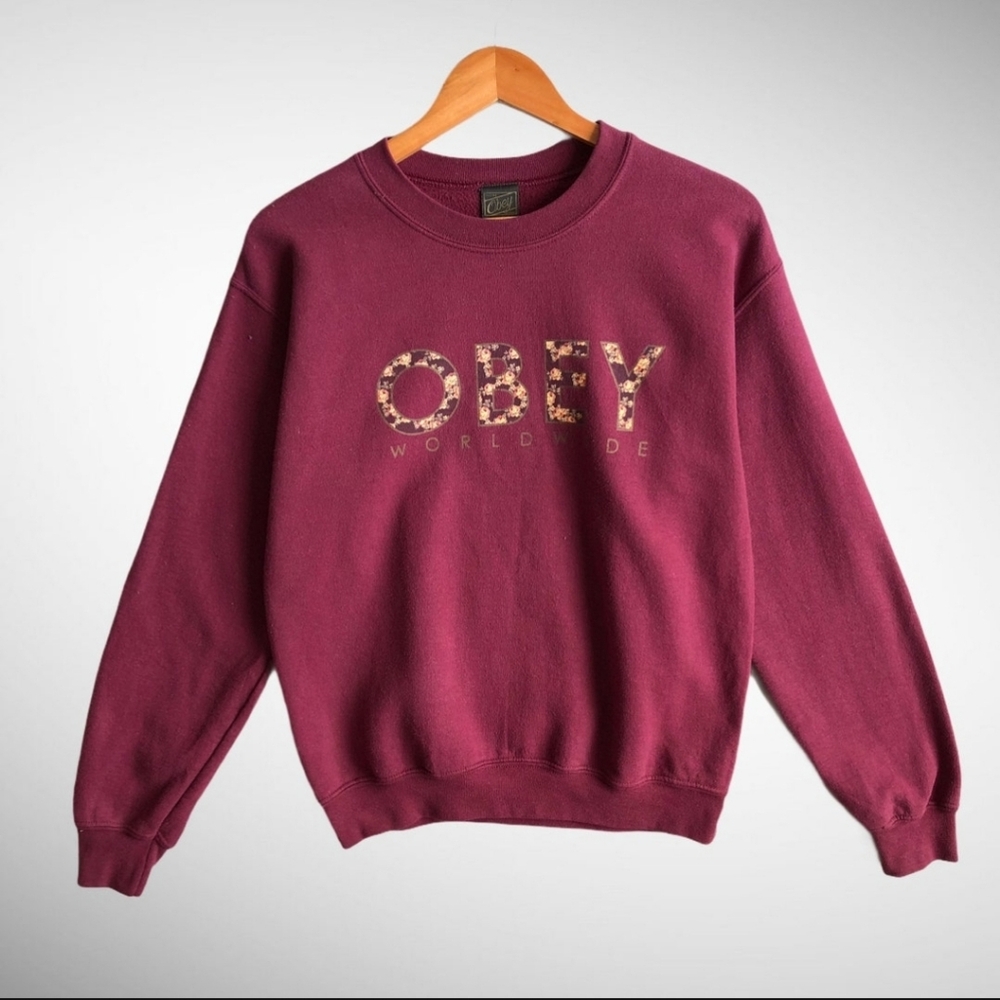 Vintage Maroon OBEY Sweatshirt Floral Logo